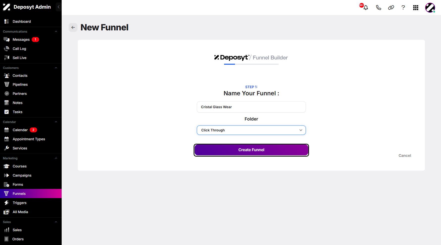 Step 5: Once everything is set up, click Create Funnel to proceed.