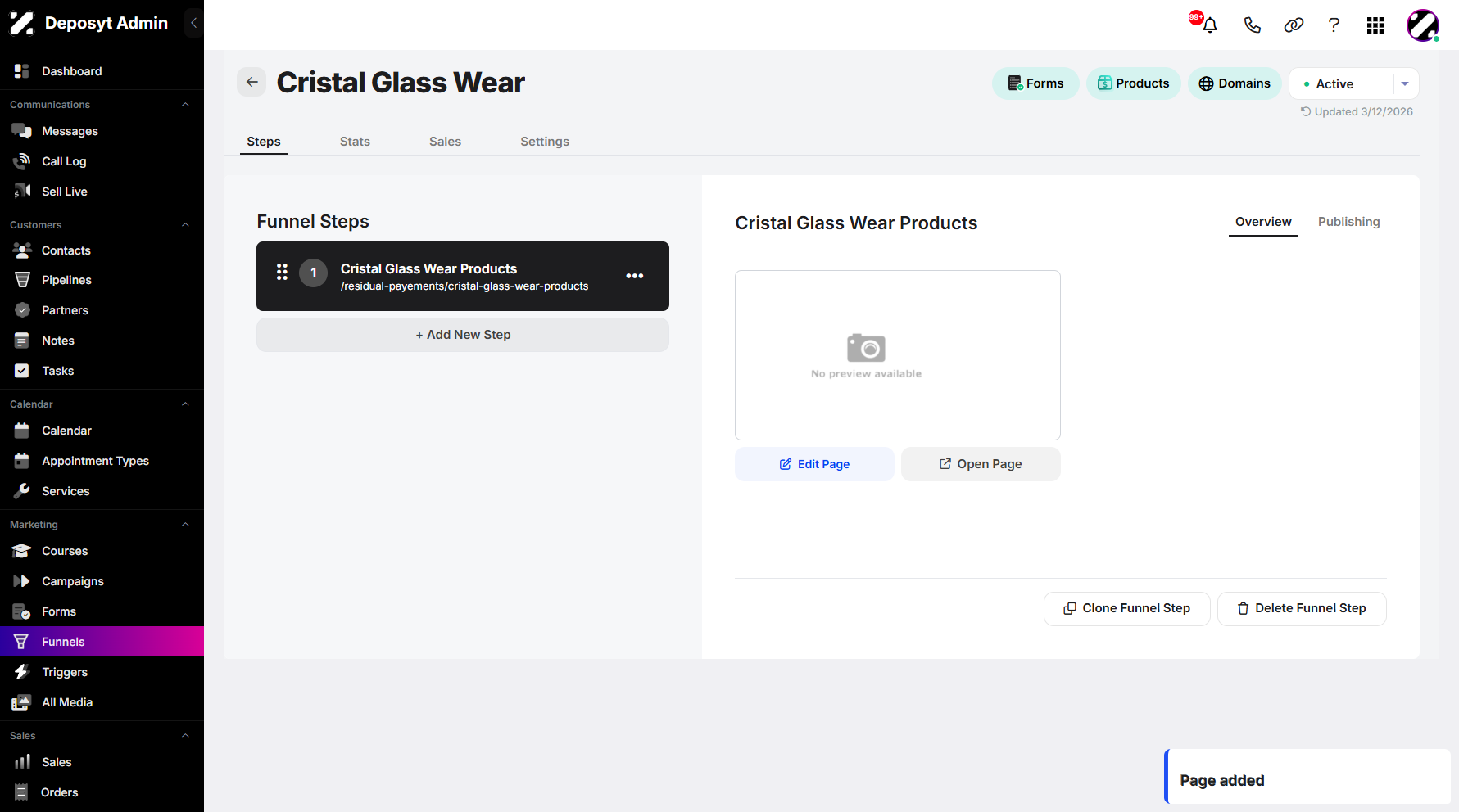 Step 11: You will be taken to the funnel steps overview, indicating that your new funnel has been successfully created. You can now customize your funnel steps.