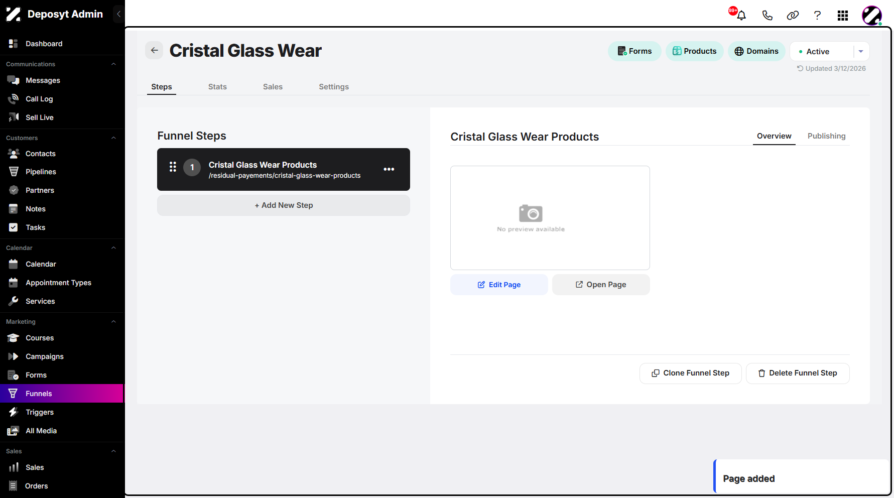 Step 11: You will be taken to the funnel steps overview, indicating that your new funnel has been successfully created. You can now customize your funnel steps.
