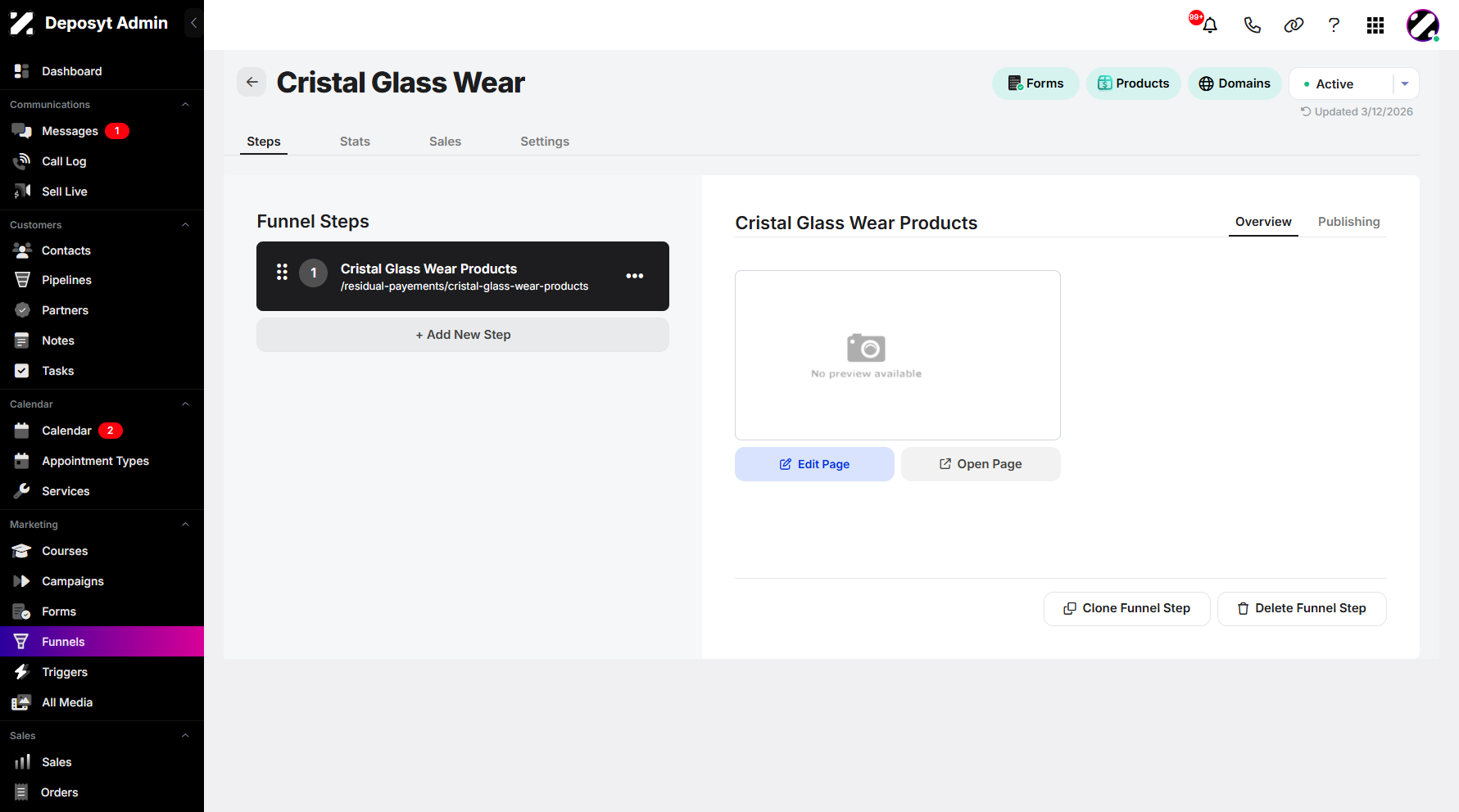 Step 12: To do this, click the Edit Page button from the selected funnel step’s overview or from its three-dot menu.