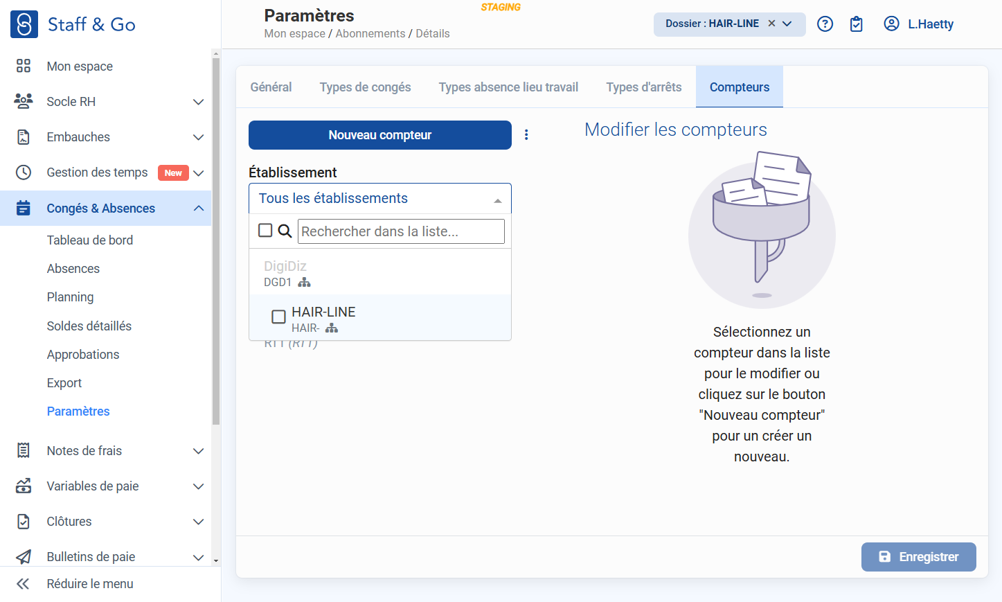 Choisir l'établissement concerné.