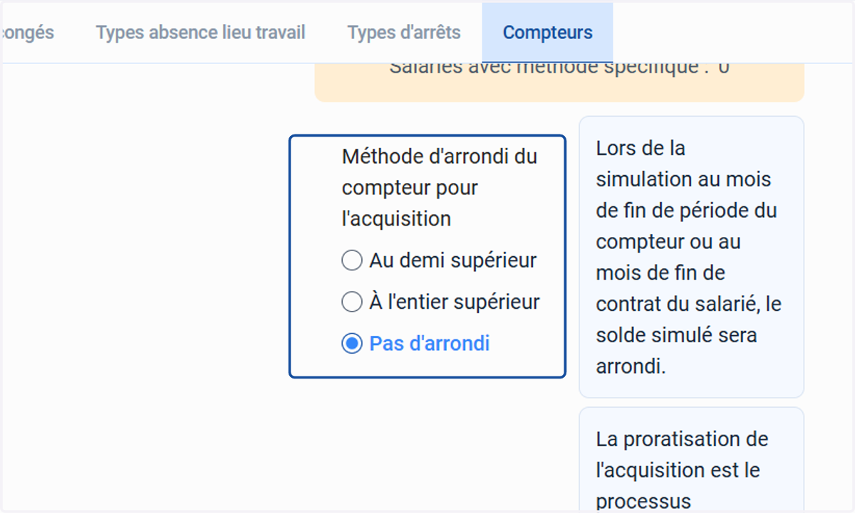 Choisir la méthode d'arrondi du compteur pour l'acquisition.