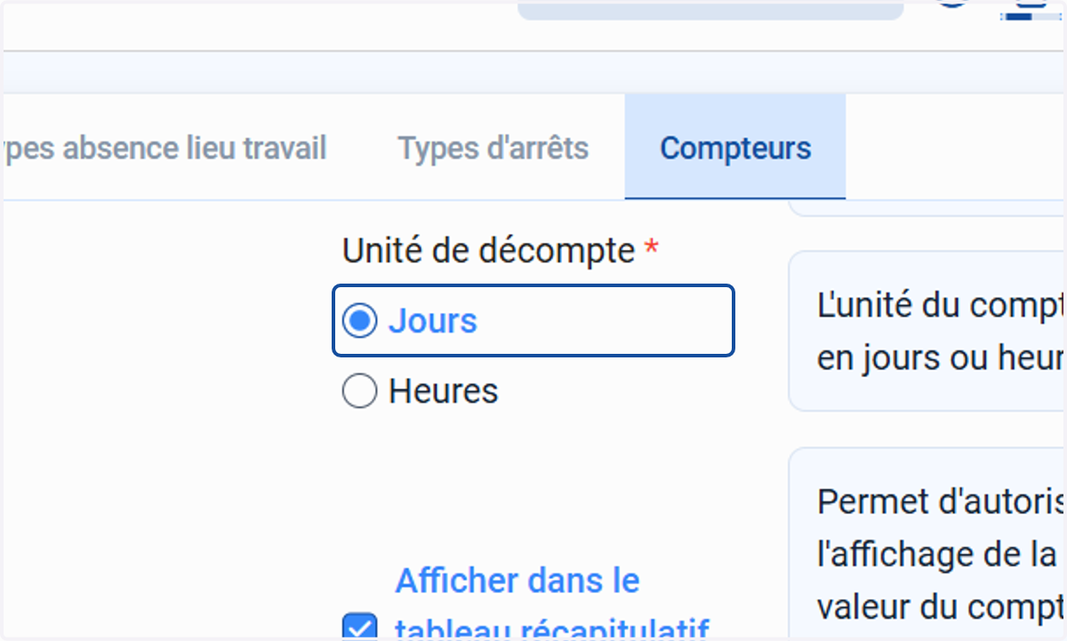 Choisir l'unité de décompte.