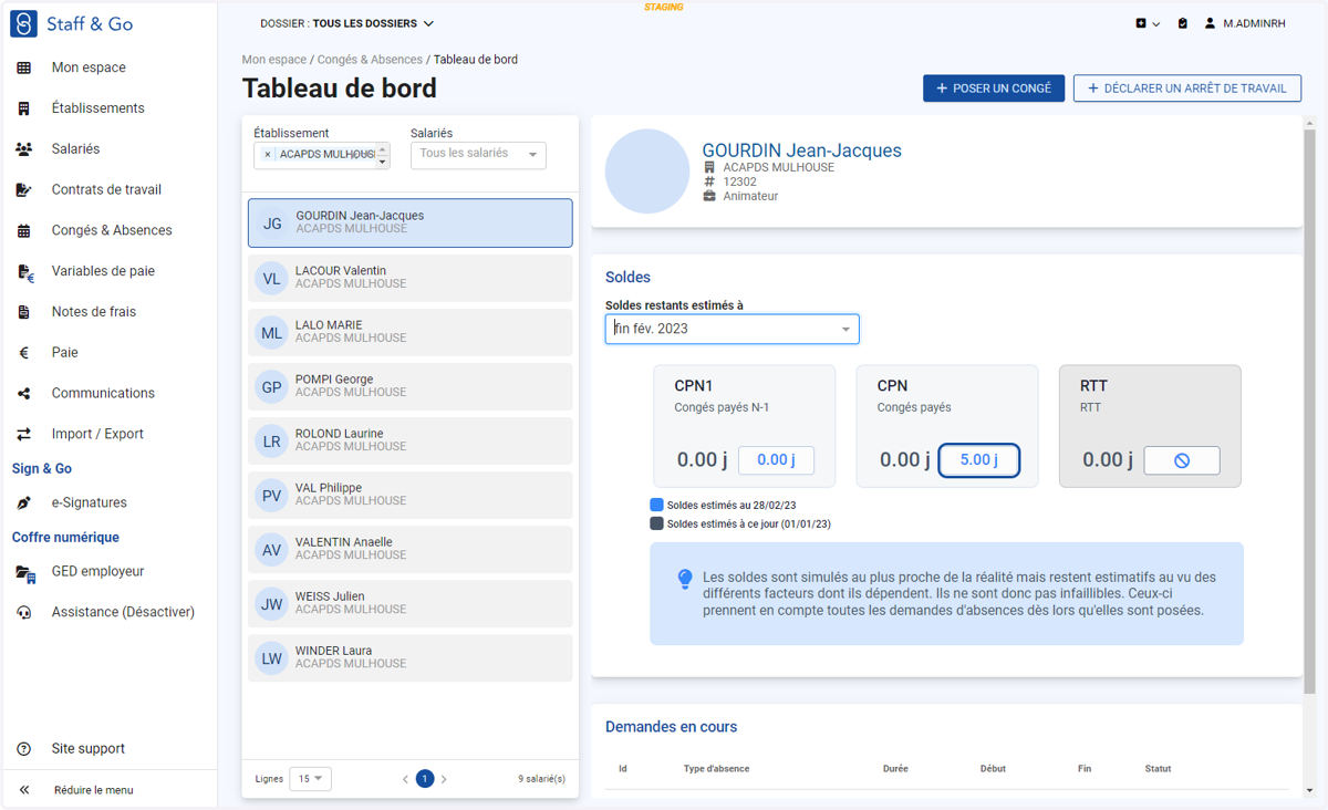 Résultat soldes non synchronisés : lorsqu'on simule les soldes d'un salarié, les congés paramétrés précédemment sont projetés.