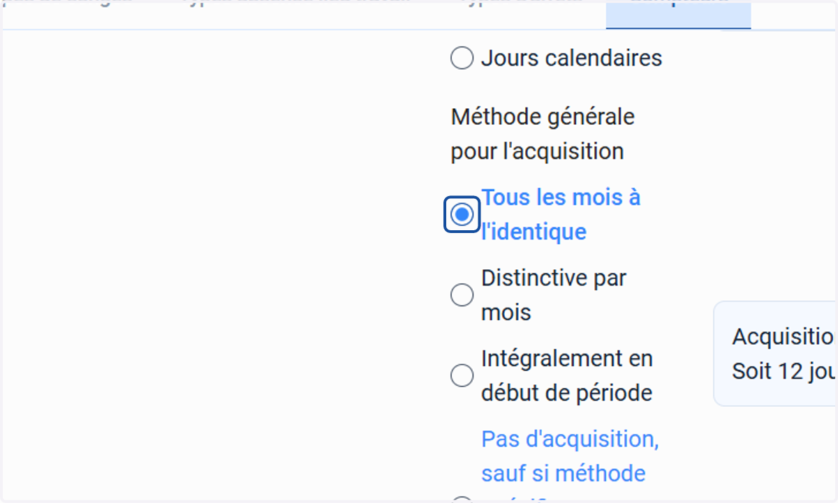 Sélectionner la méthode générale pour l'acquisition.