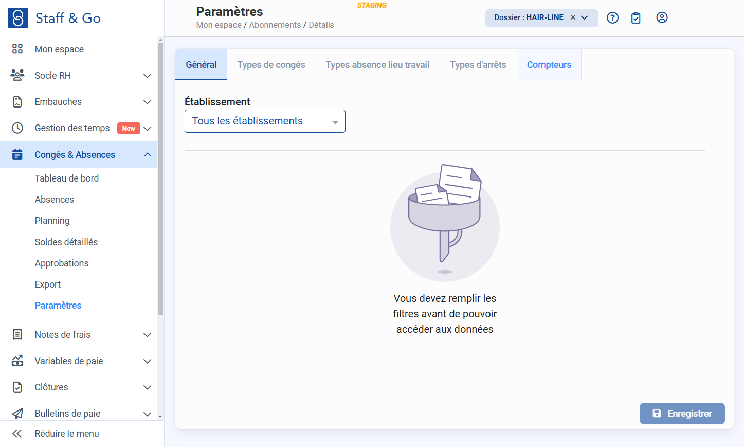 Cliquer sur "Compteurs".