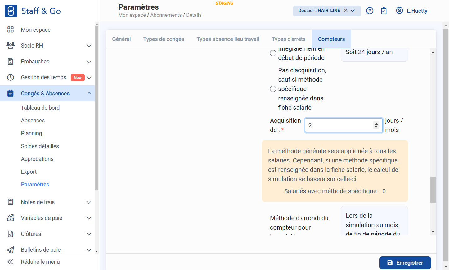 Personnaliser si nécessaire l'acquisition par mois.