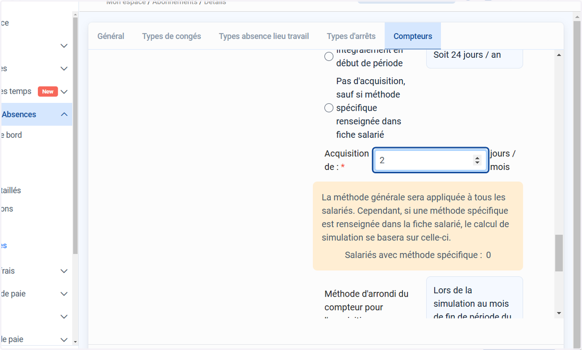 Personnaliser si nécessaire l'acquisition par mois.