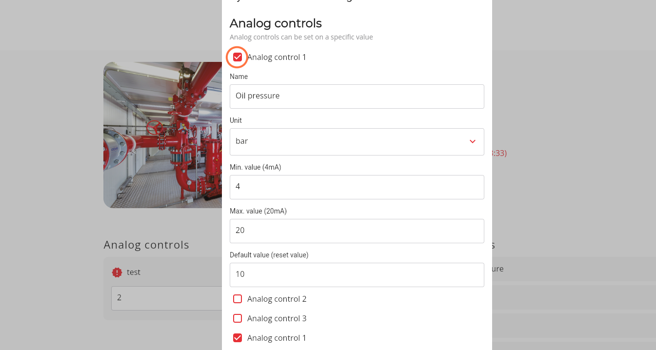 Select the checkmark of one of the analog controls