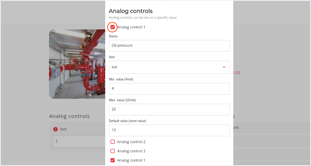 Select the checkmark of one of the analog controls
