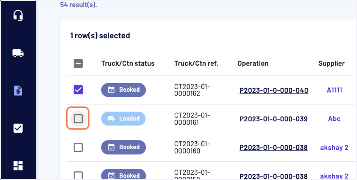 Select the trucks or containers you want to close