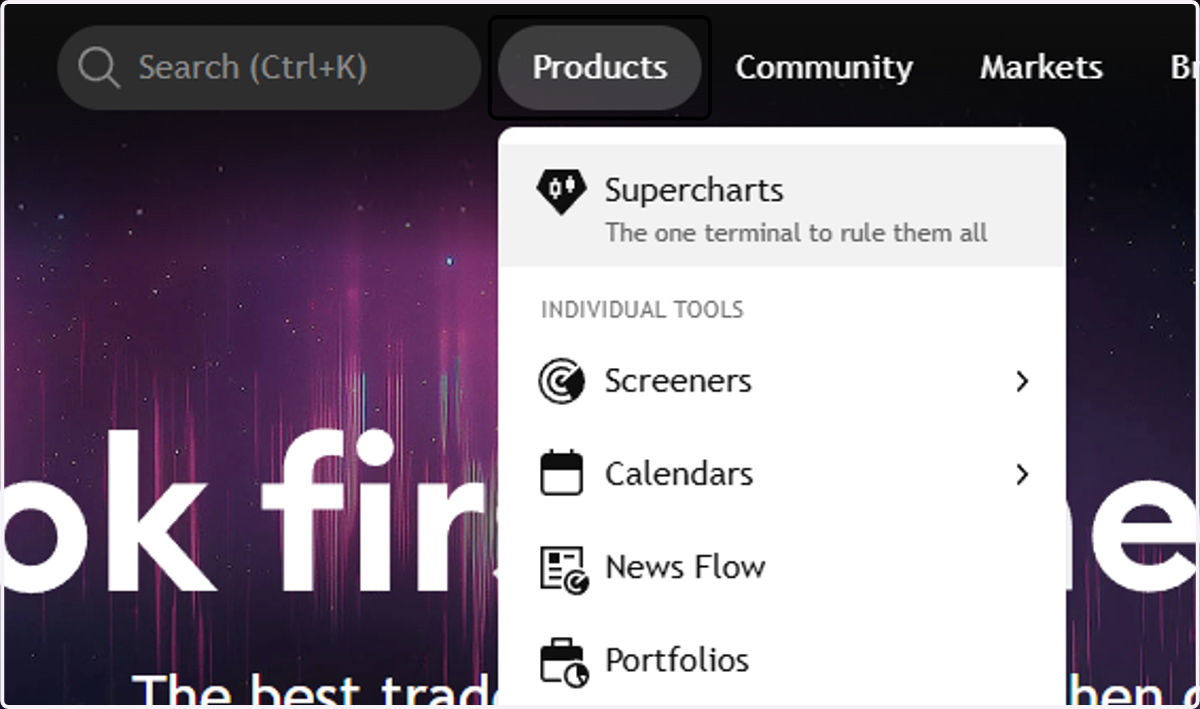 Click on Products and Select Supercharts