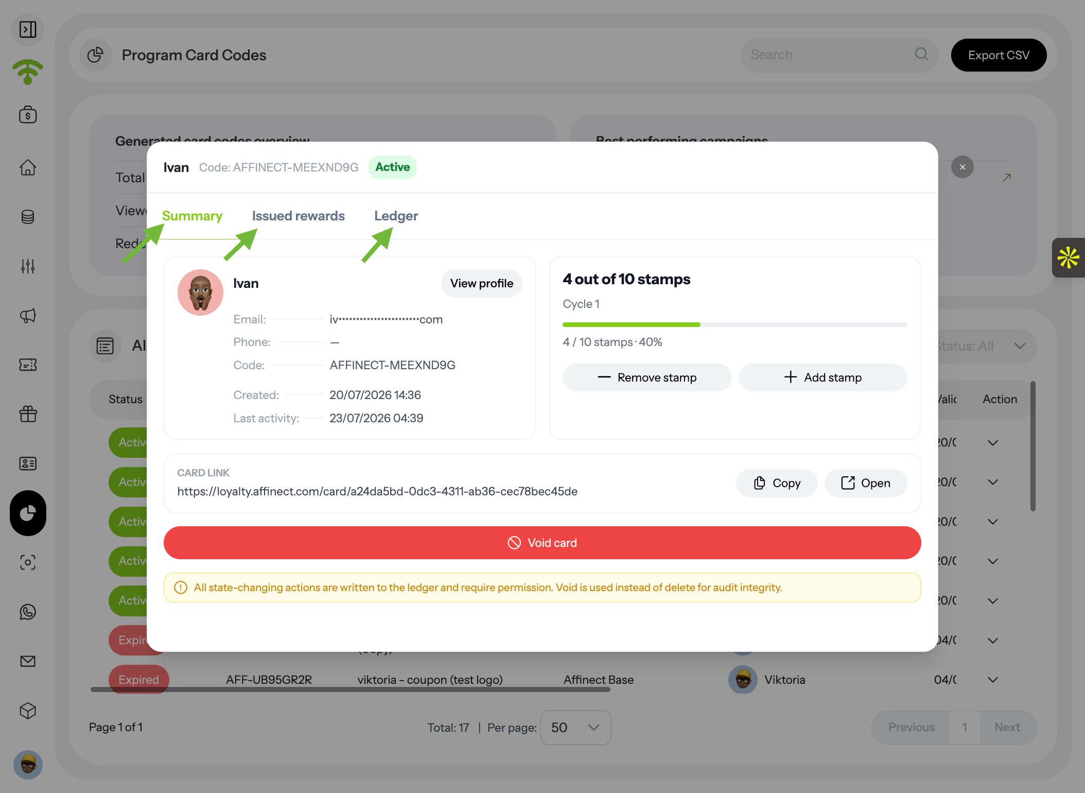 Review Customer Card Activity