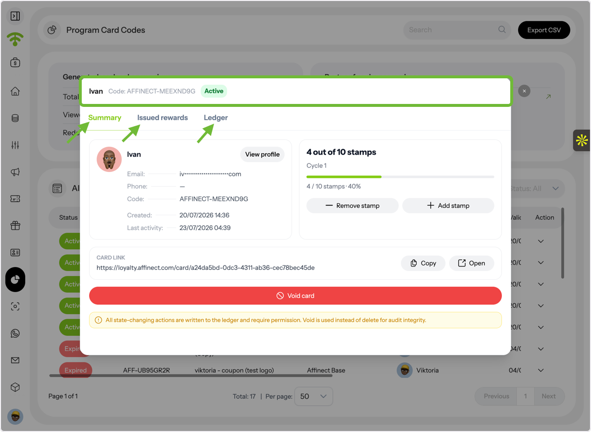 Review Customer Card Activity