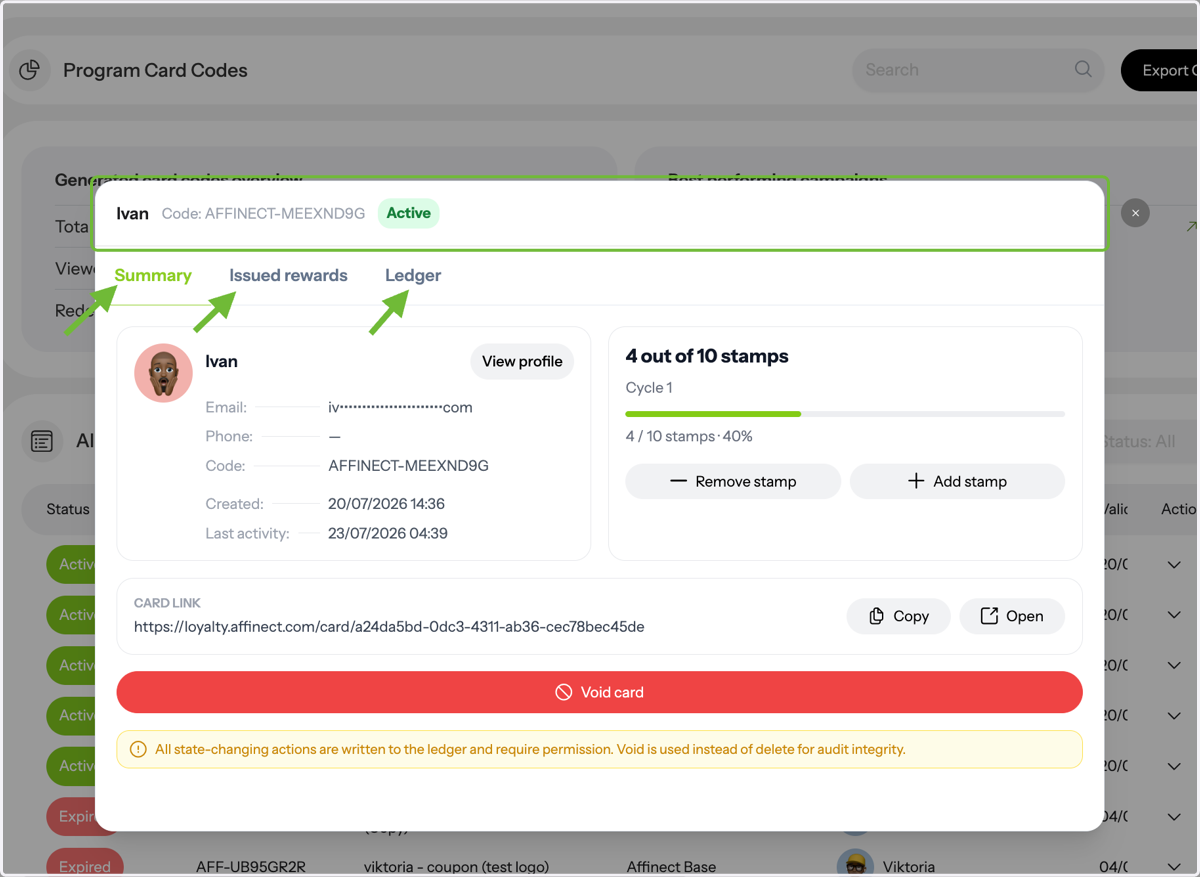 Review Customer Card Activity