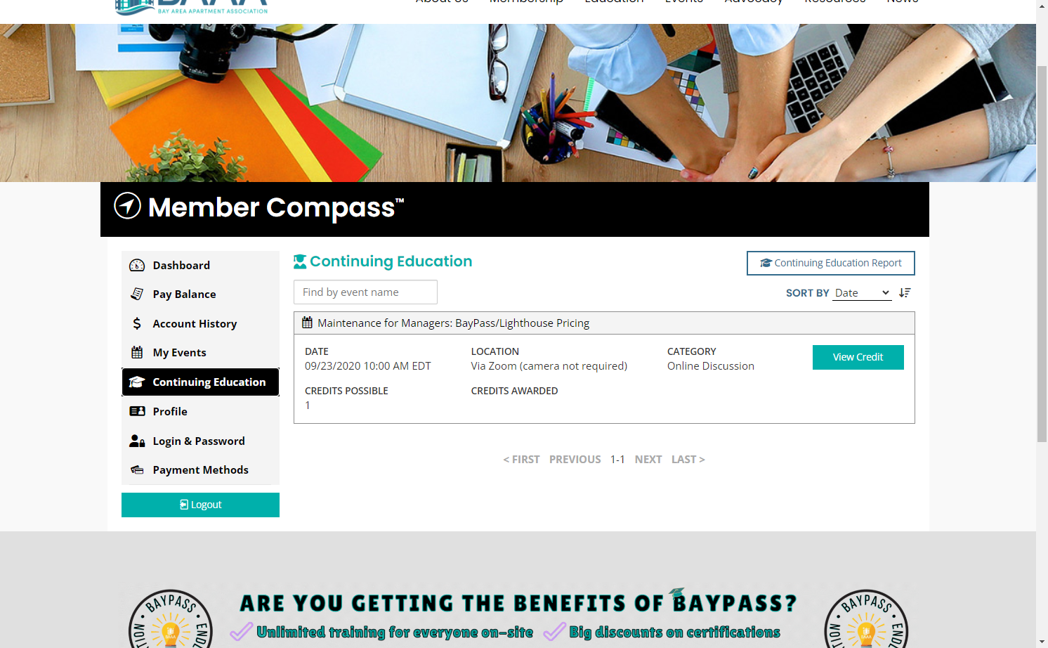 Click on Continuing Education Report Button