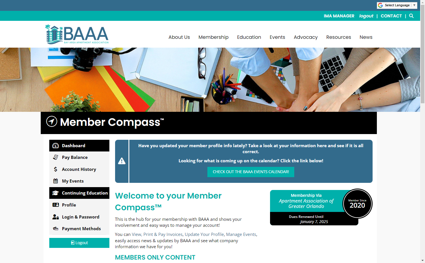 Once in your Member Compass, Click on Continuing Education
