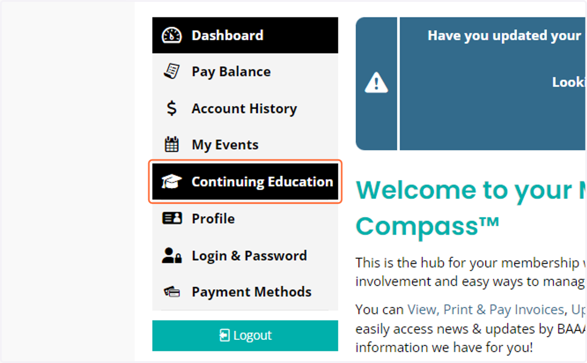 Once in your Member Compass, Click on Continuing Education