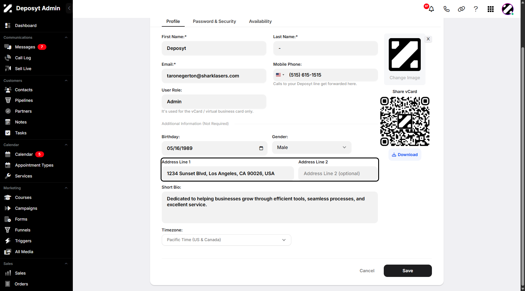 Step 10: Address Line 1 and 2 allow you to input your personal or business address if needed.