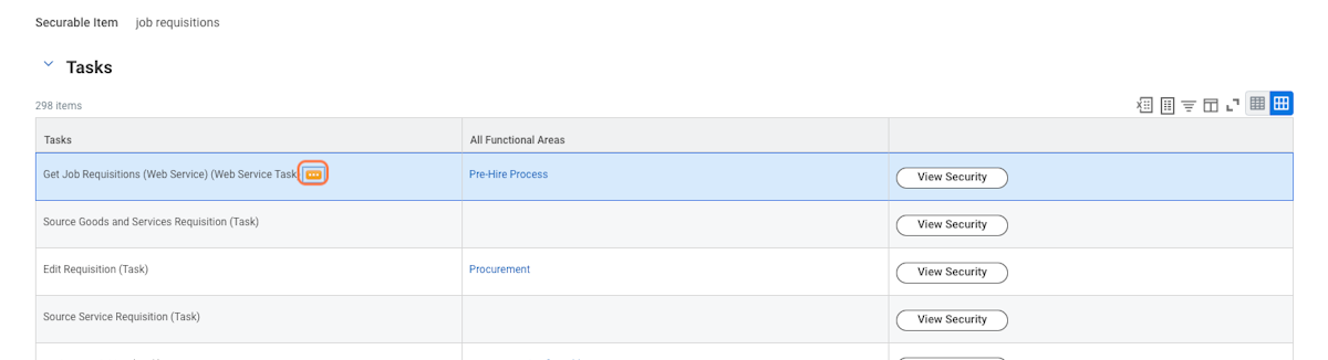 Hover over "Get Job Requisitions (Web Service) (Web Service Task)" and click the menu icon