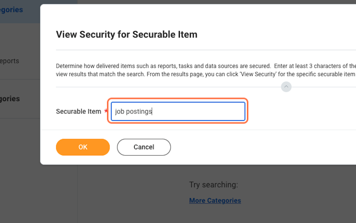 Type "job postings" in the securable item box and click ok