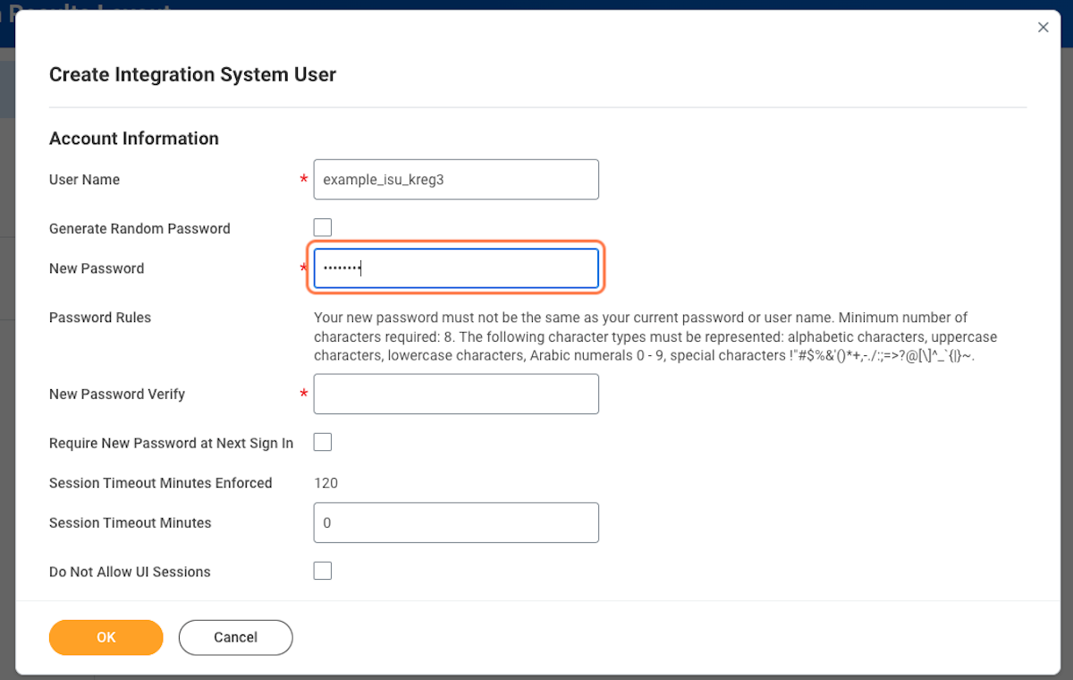 Give your integration system user a name and a password, and click OK and Done