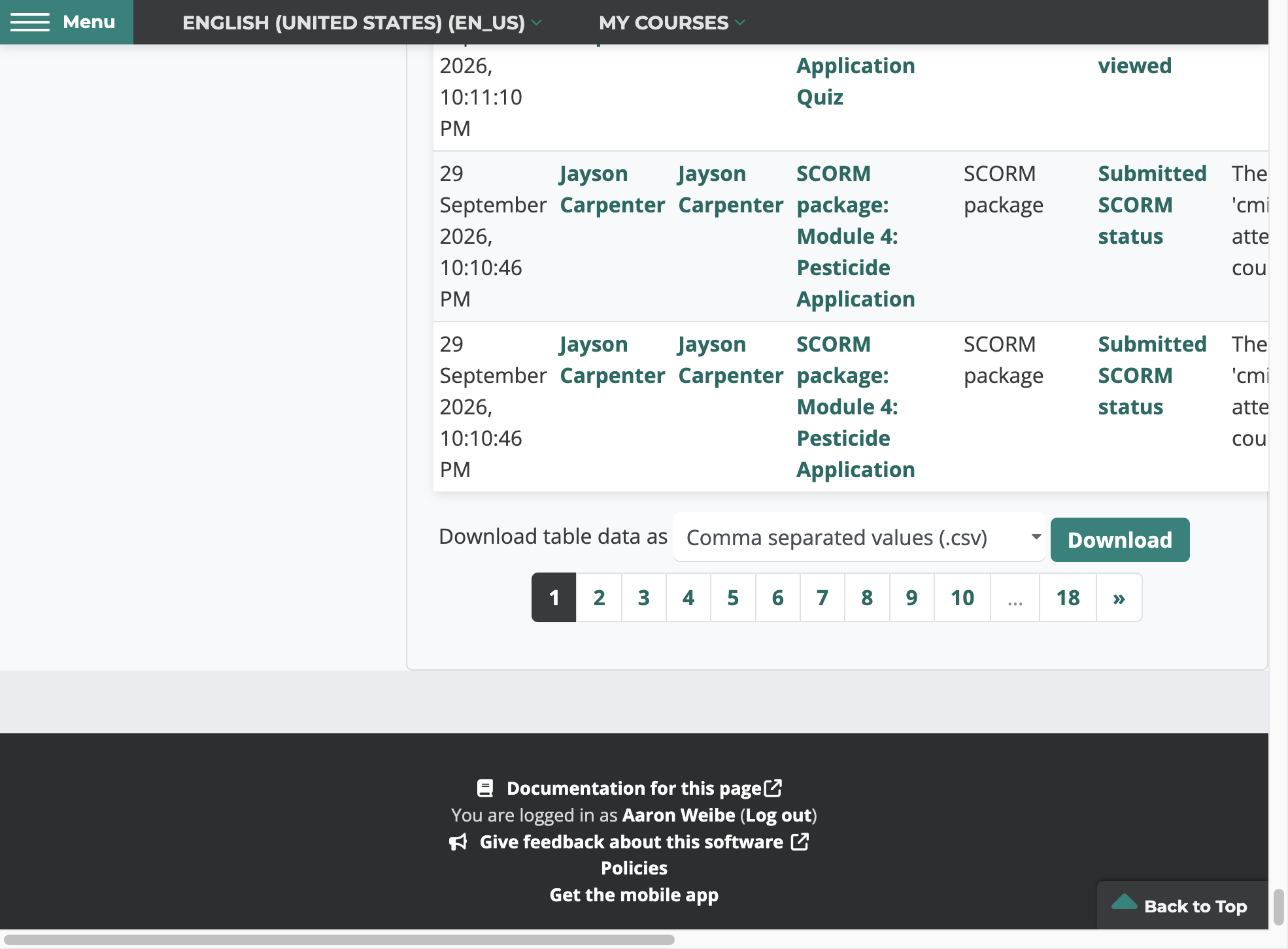 Scroll to the bottom and click Download. This will give you all activity logs for the course.