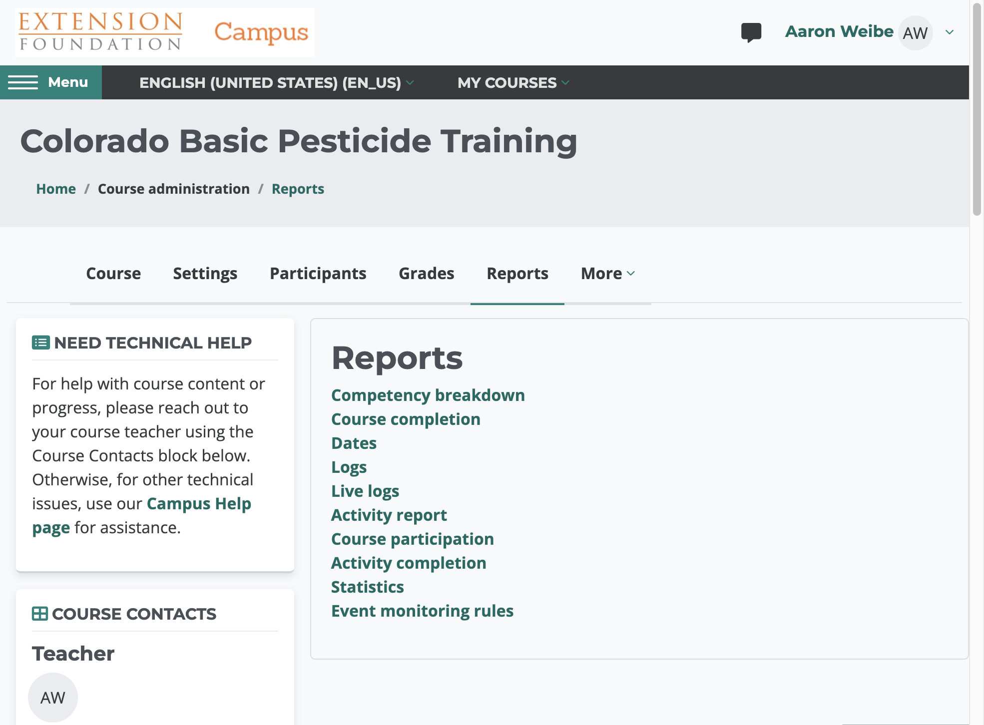 You can run reports on various sets of data and download them. Course Completion is the first example and likely the most important for our instructors.