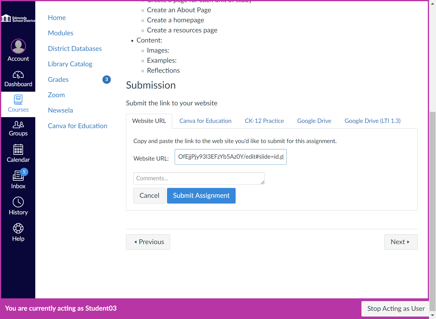 Select Submit Assignment