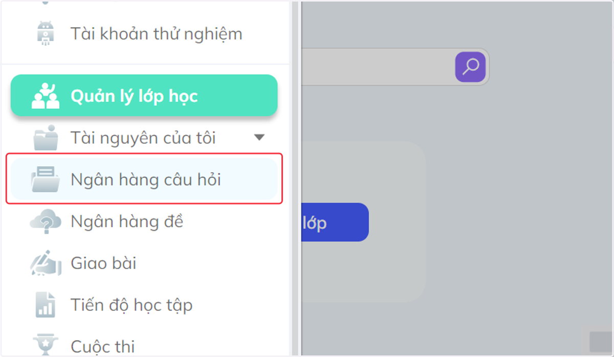 Nhấn chọn "Ngân hàng câu hỏi"