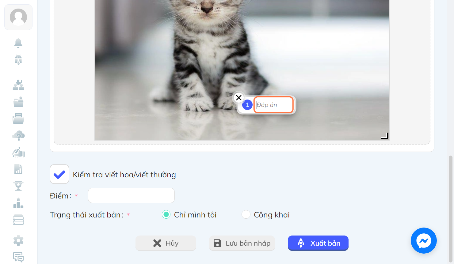 Nhấn vào "Đáp án" để điền đáp án mẫu vào khung "Đáp án"