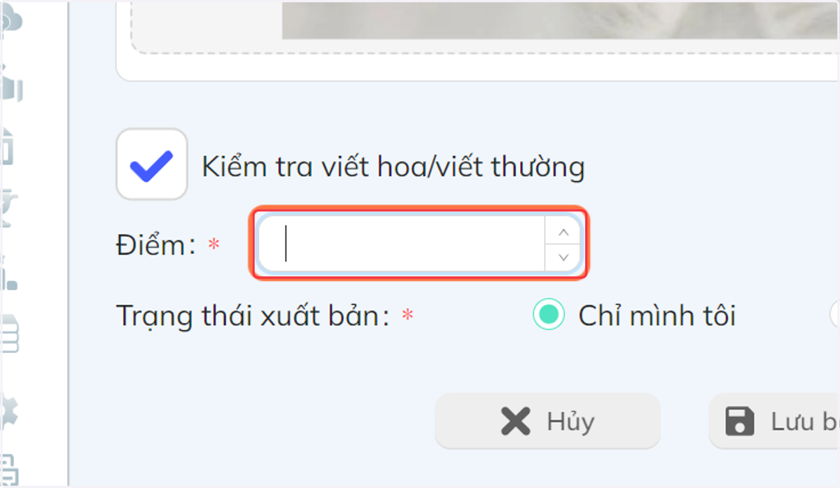 Nhấn vào "Điểm" và nhập điểm