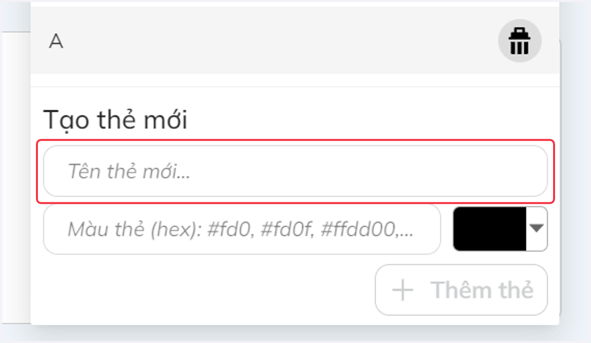 Tại chỗ "Tạo thẻ mới" nhập tên thẻ