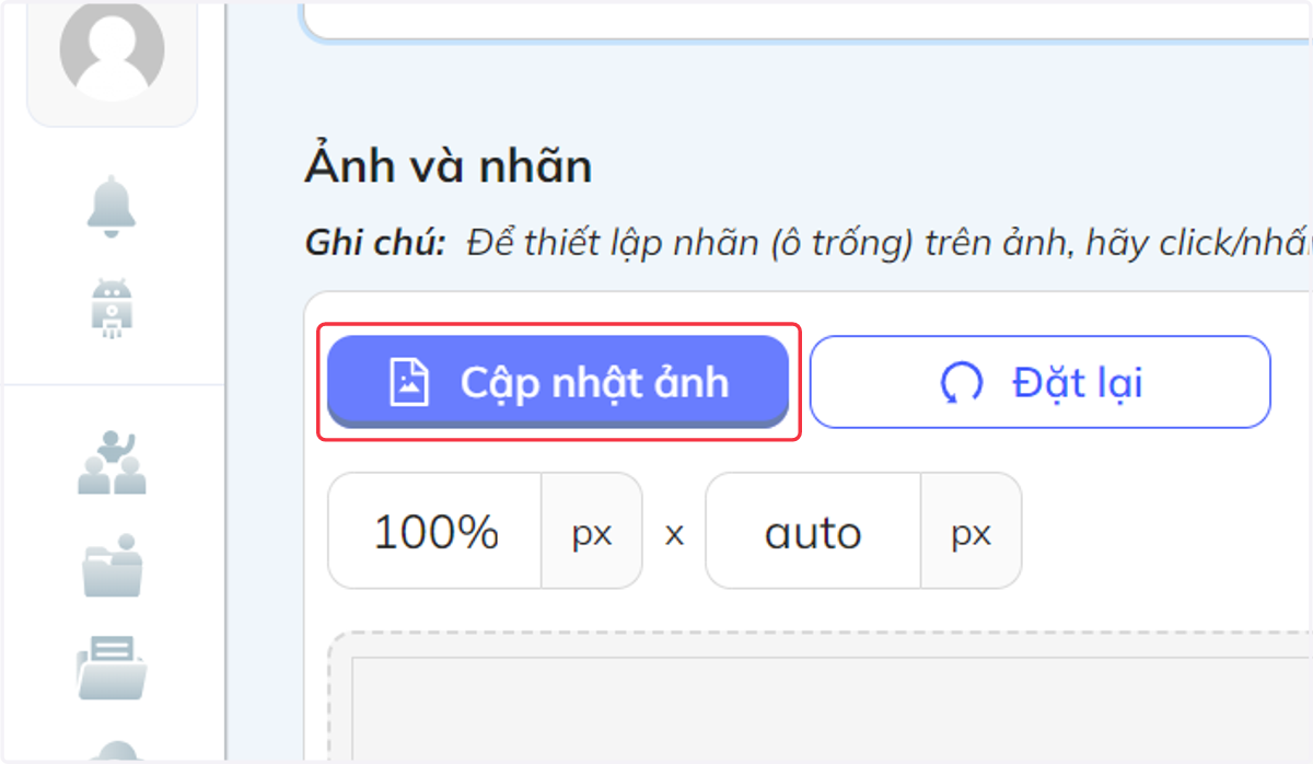 Nhấn chọn "Cập nhật ảnh" để đăng tải ảnh lên