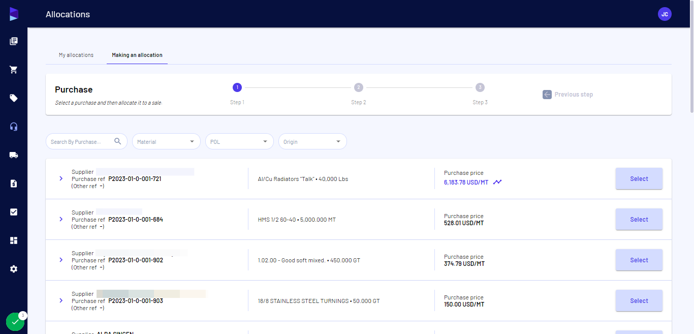 Here you can view all unallocated purchases