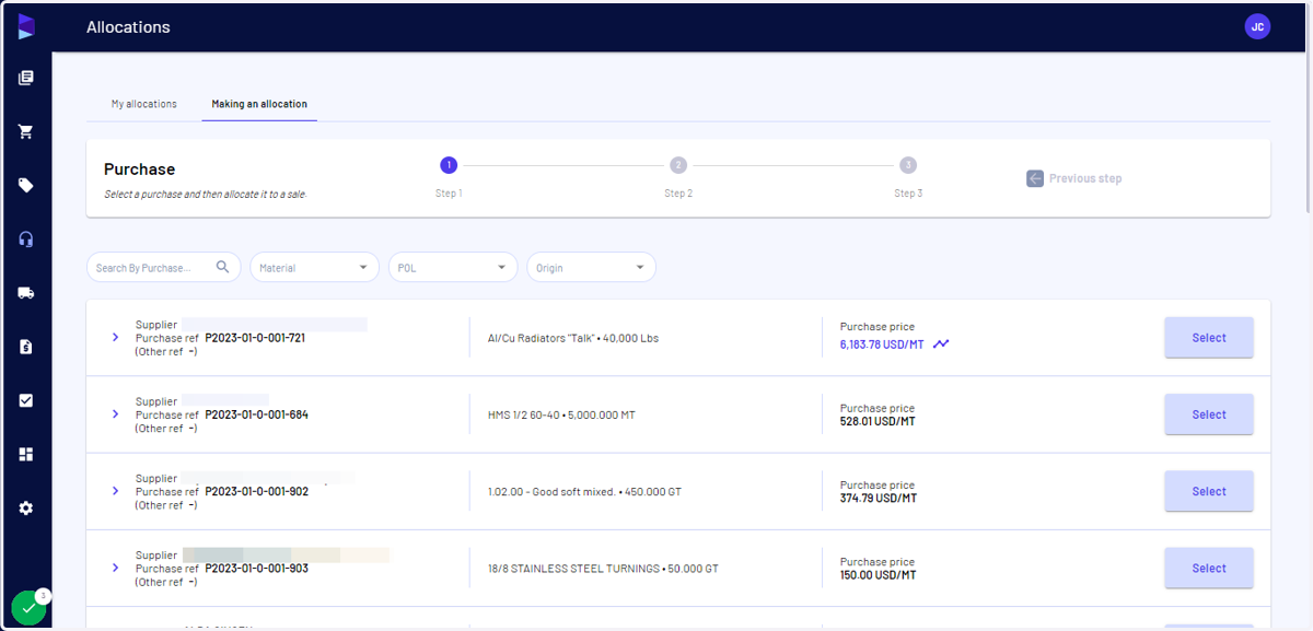 Here you can view all unallocated purchases