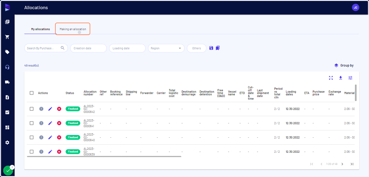 Click on "Making an allocation" tab
