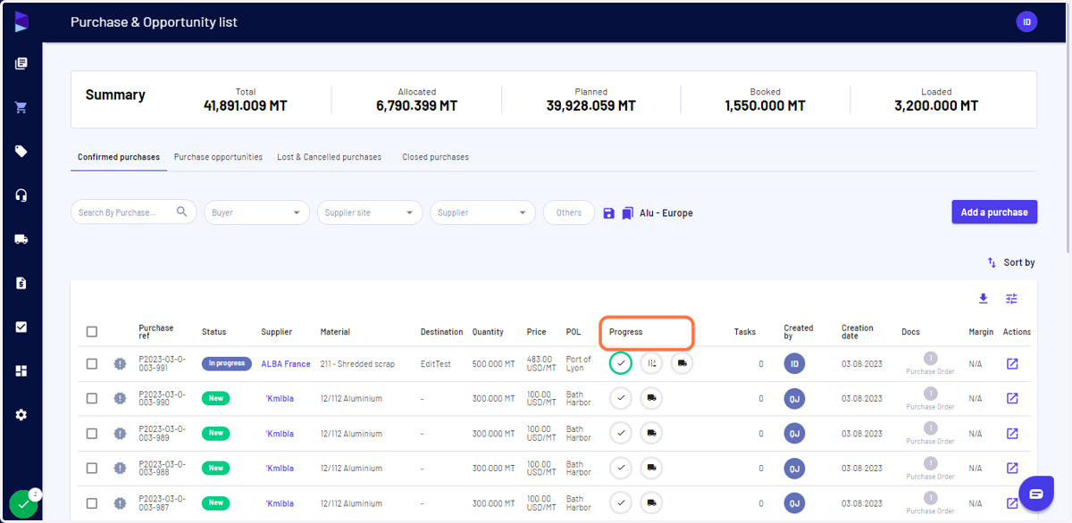 Here in the "Progress" bar you can check the allocation status