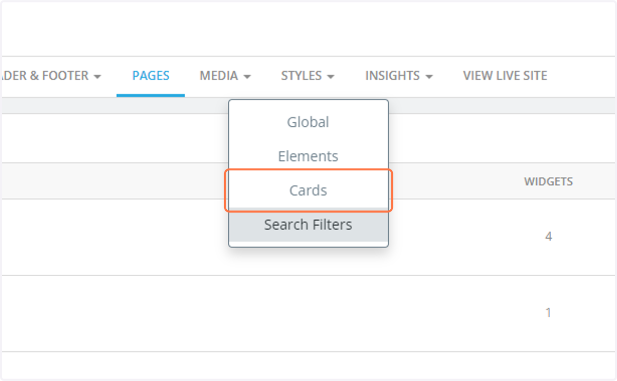 Click on Styles > Cards