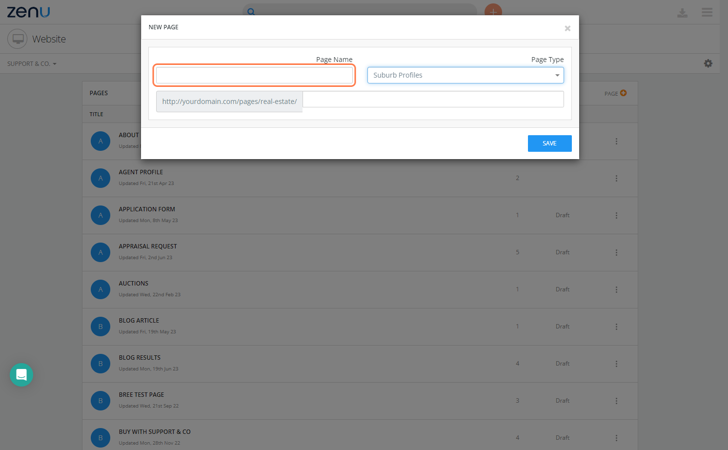 Chose Suburb Profiles in the Page Type and choose a page name and URL for this page then save