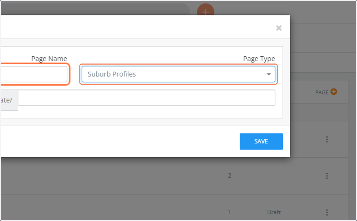 Chose Suburb Profiles in the Page Type and choose a page name and URL for this page then save