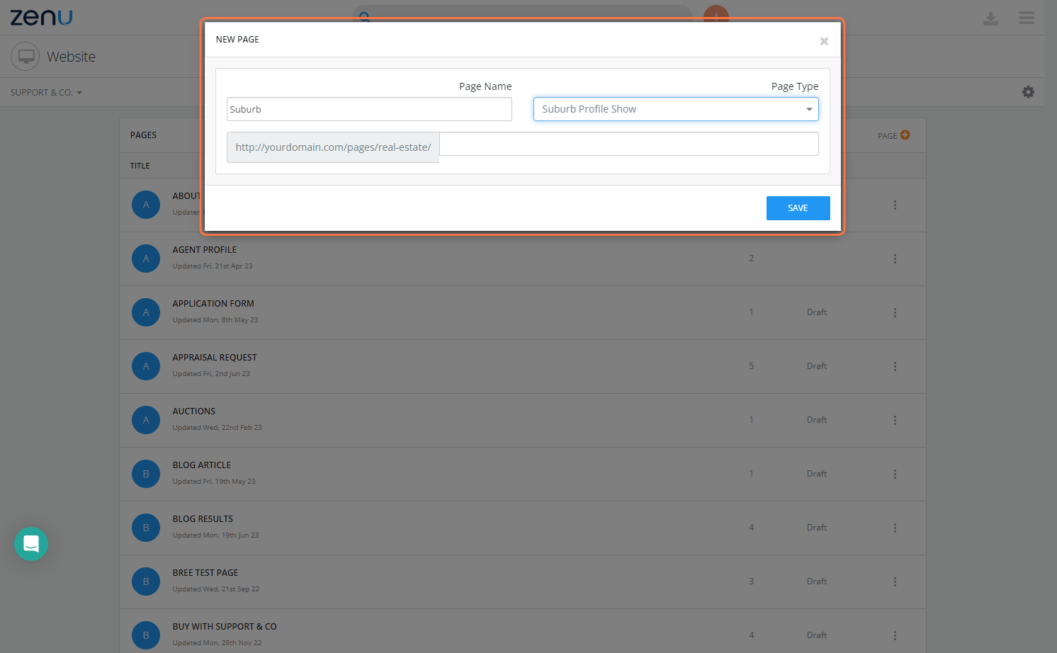 Click on Suburb Profile Show from Page Type, please note that you can only have one of these page types in your website. If you already have a suburb profile show page this option will not appear in the dropdown.