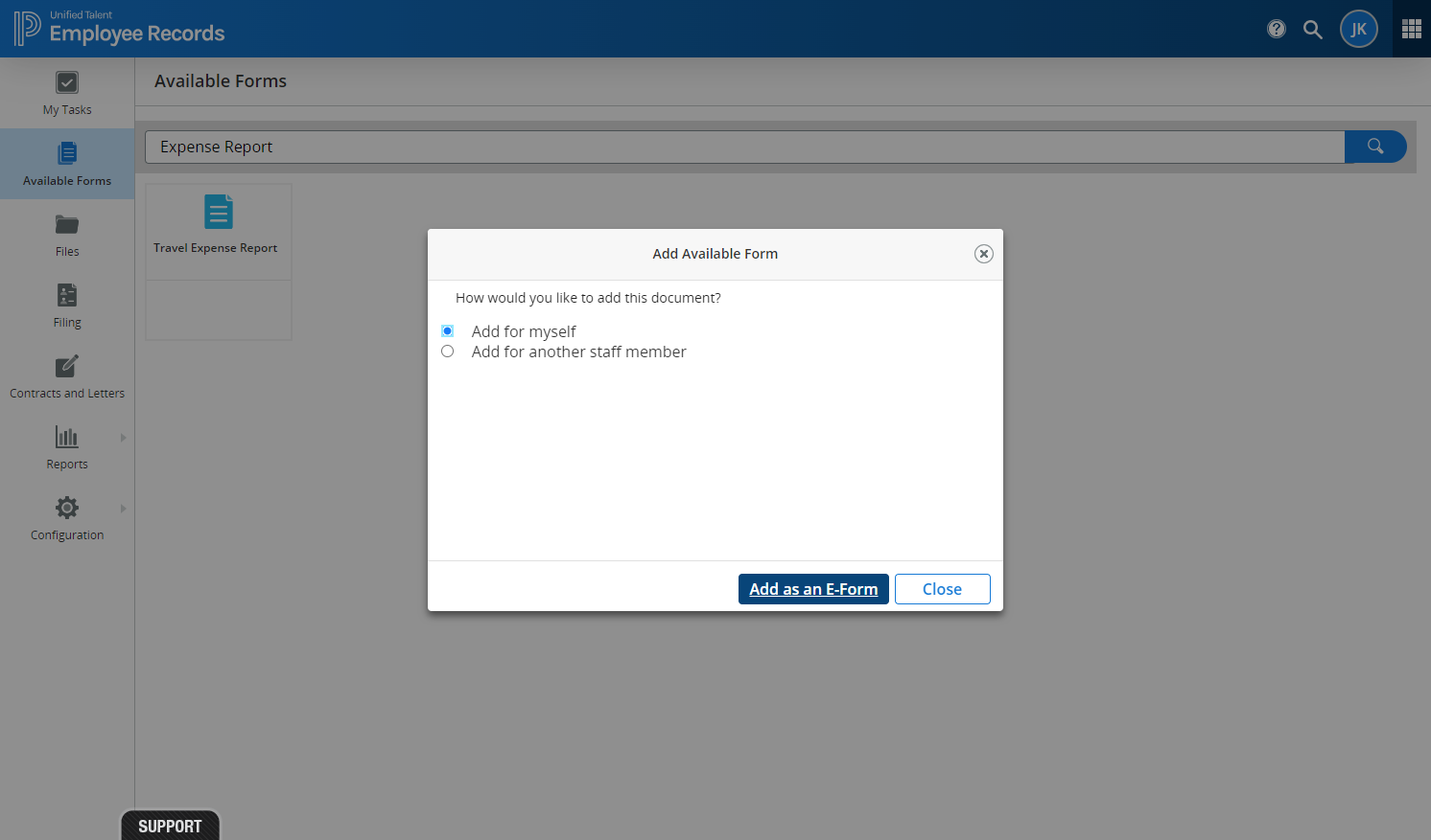 Click on Add as an E-Form