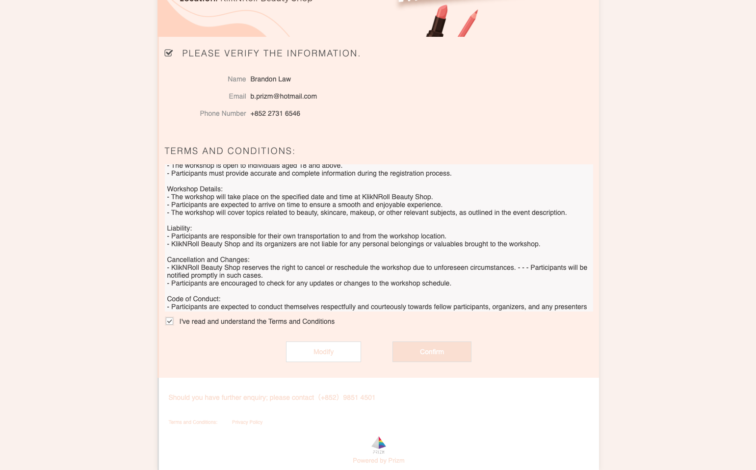 Read and Agreed Terms and Conditions