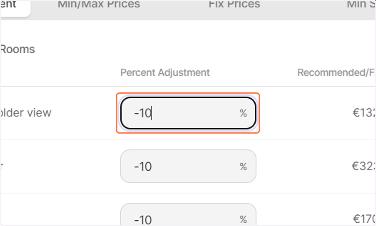 Input the Percentage value by which you shall like to alter the prices by.