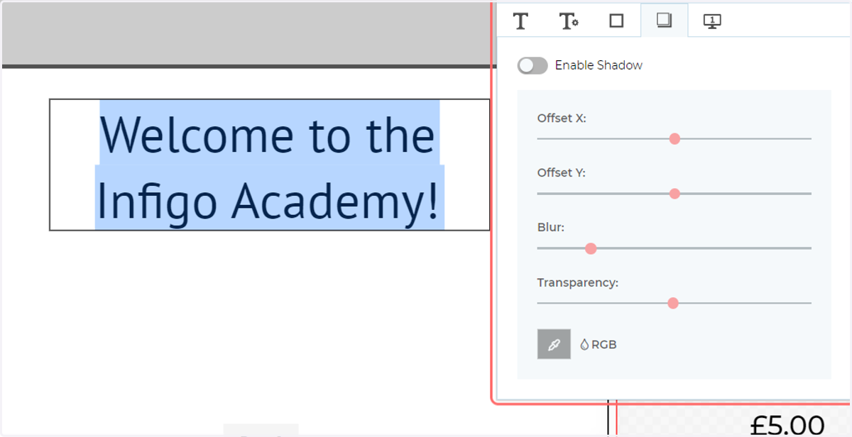 Shadow Options tab