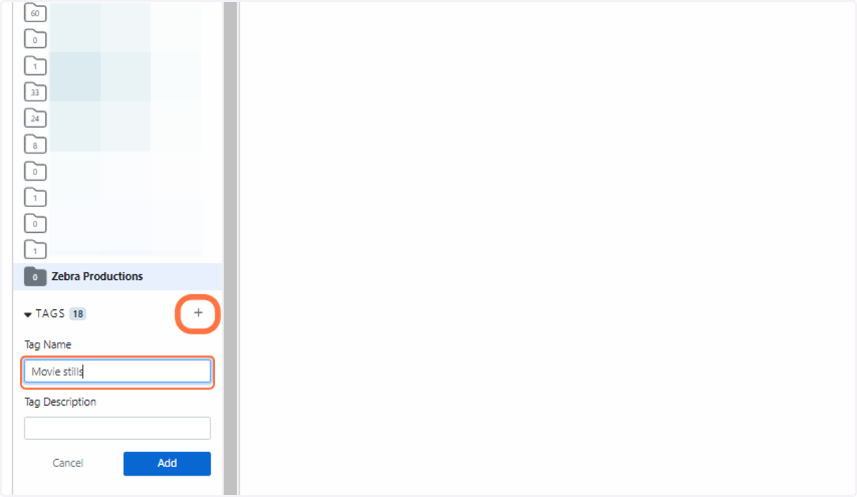 Asset tags are located underneath your projects. Simply click the “+” button to create a new tag