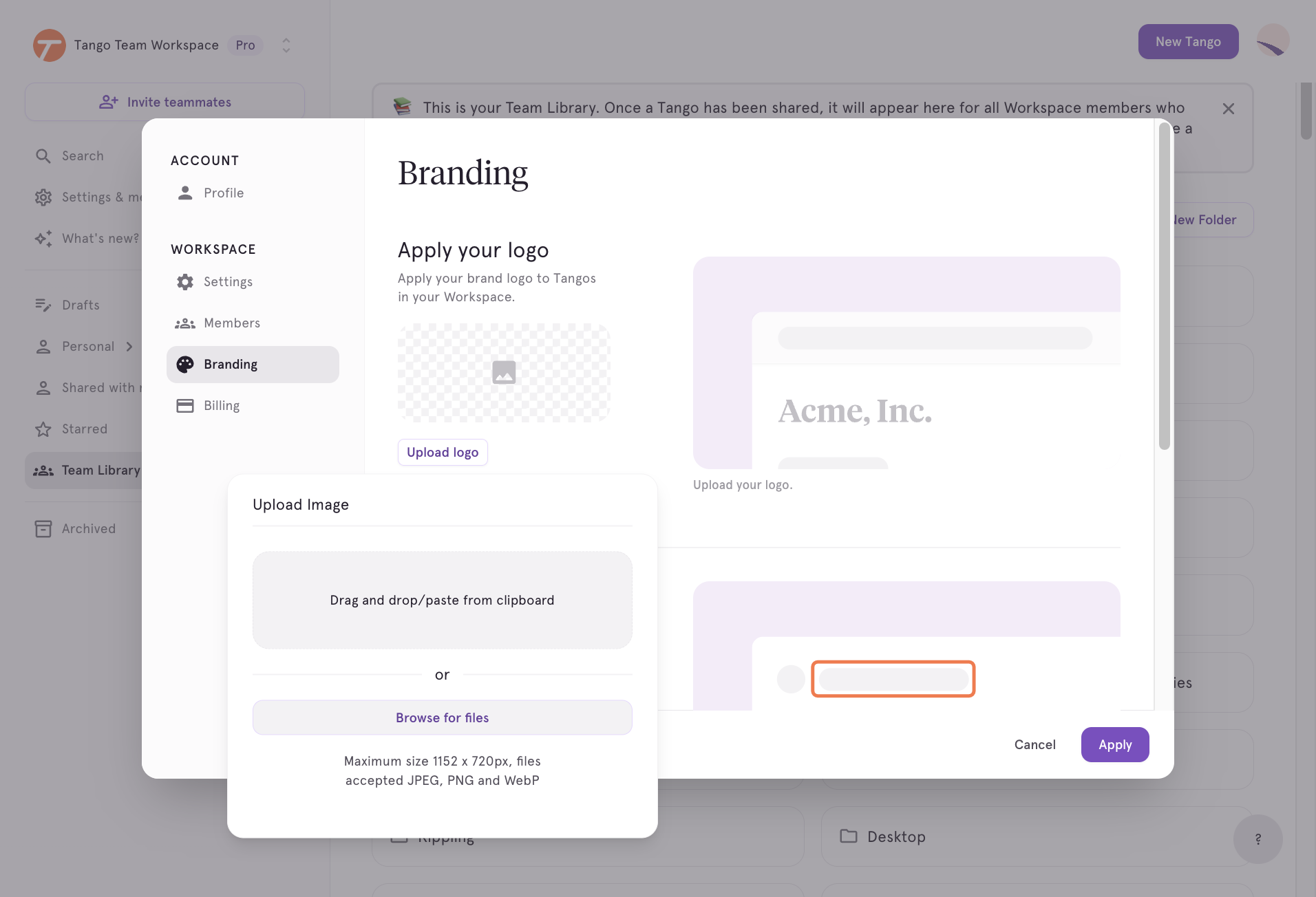 Click on Browse for files to upload a logo that is saved on your local machine