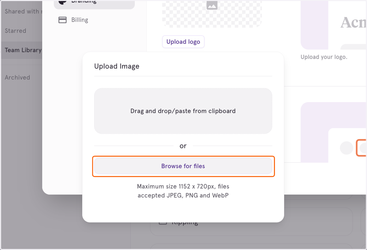Click on Browse for files to upload a logo that is saved on your local machine