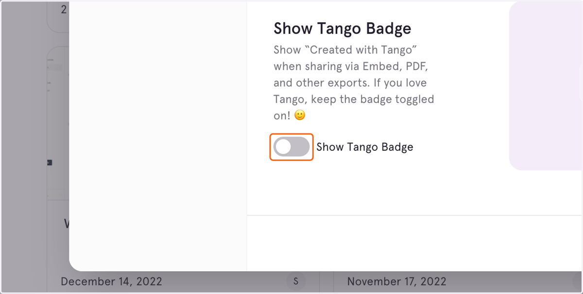 You can choose whether to show the Tango badge in your workflows